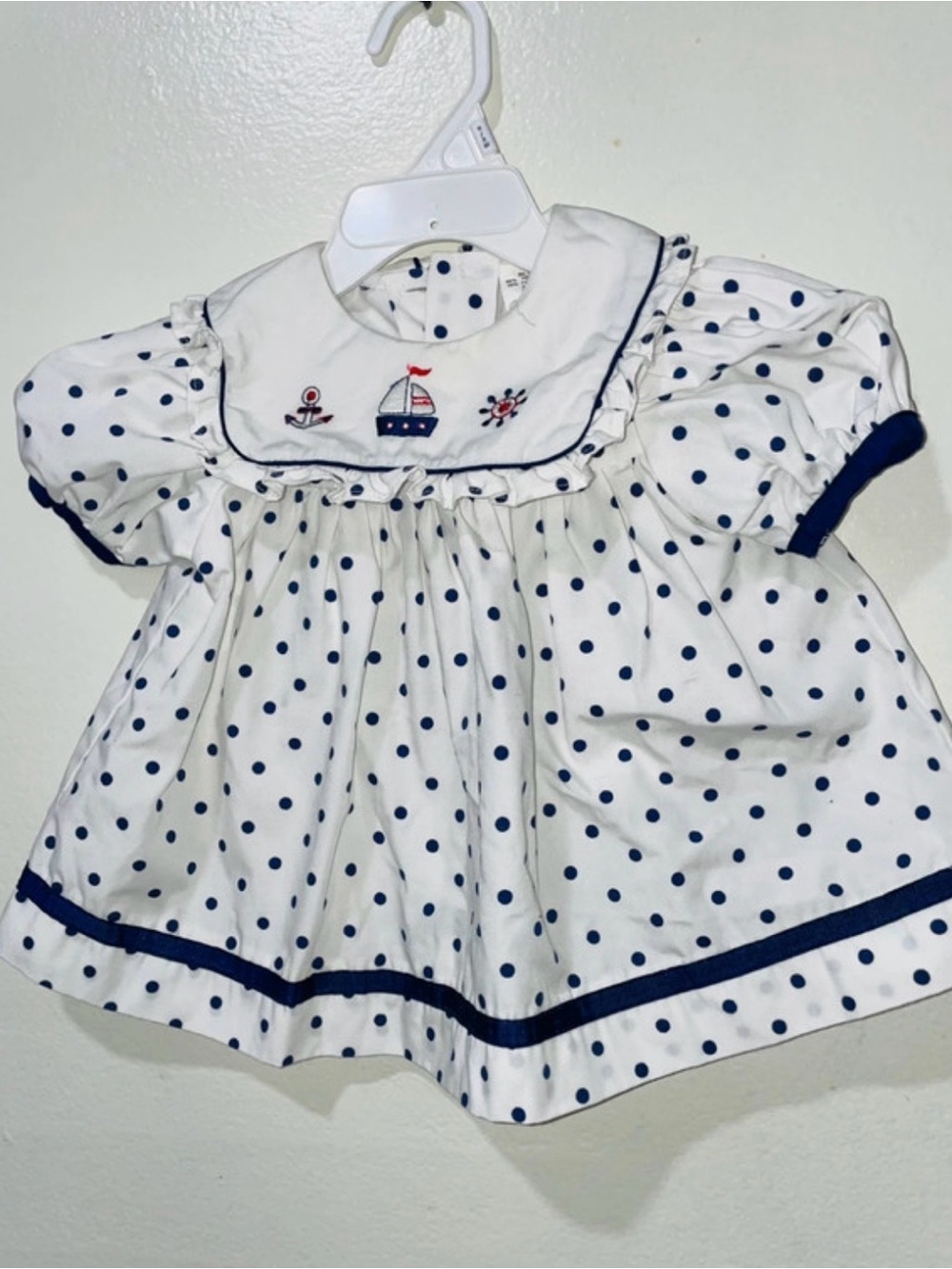 Vintage White and Navy Polka Dot Nautical Baby Dress